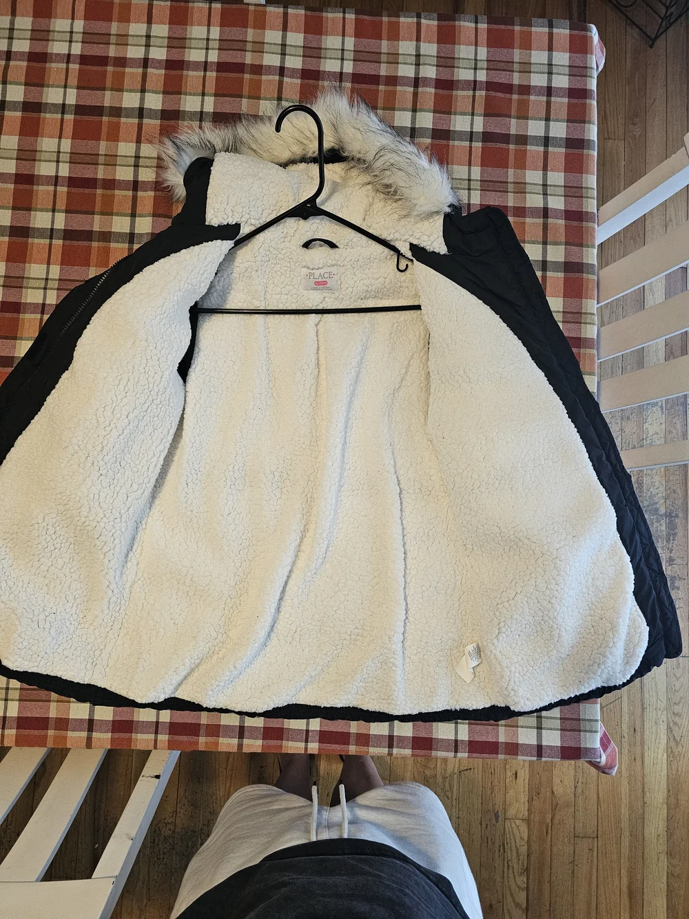 The Children's Place Black Puffer Coat with Faux Fur Hood
